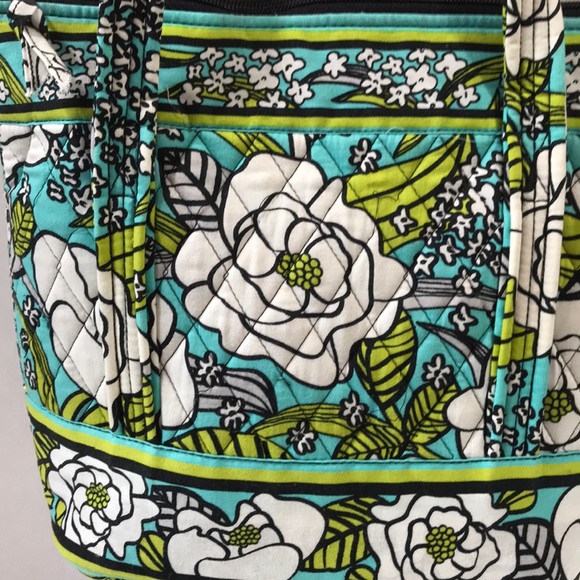 Quilted tote shopper bag floral turquoise green - Picture 3 of 8